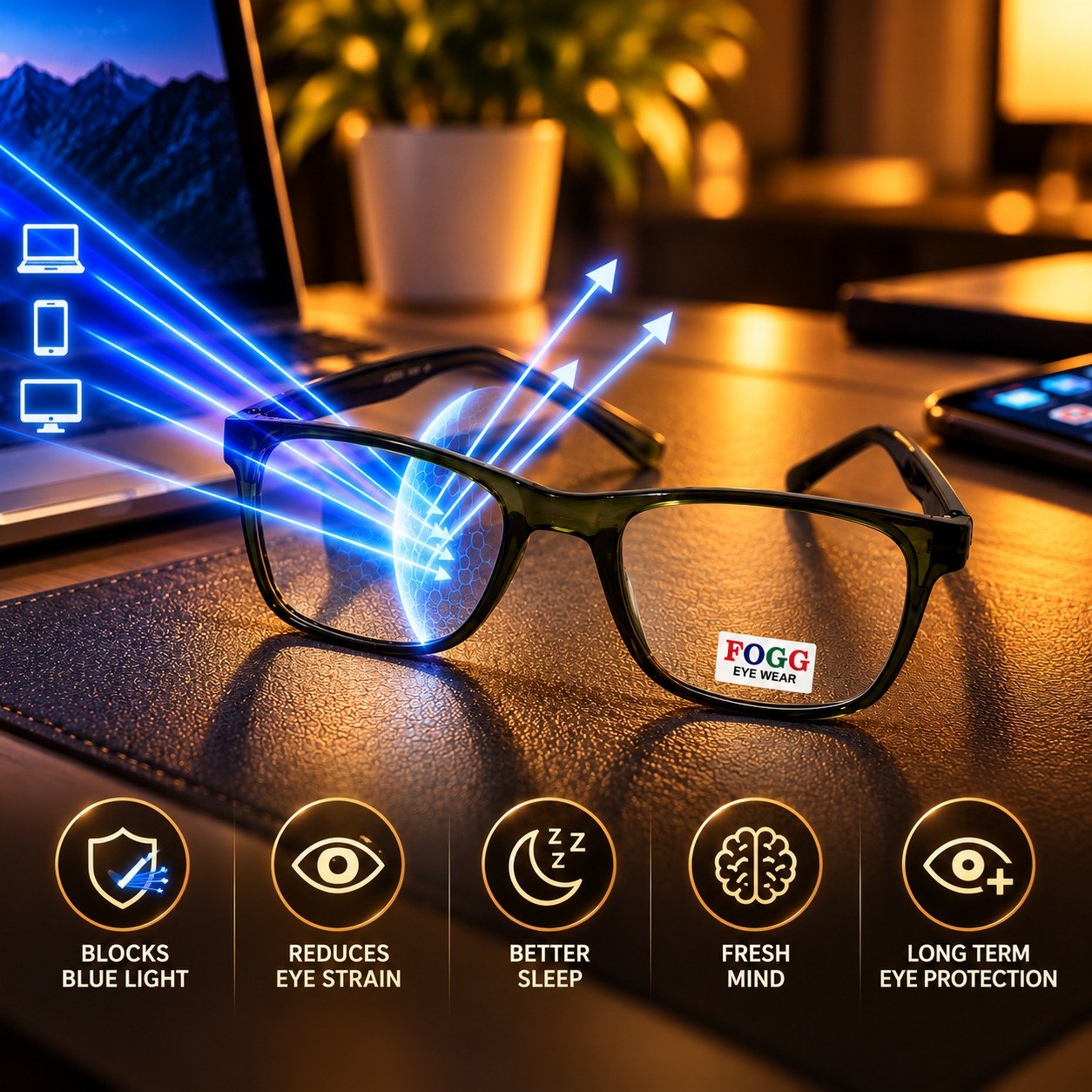 Sanwaliyas Olive Green Transparent Rectangular Eyeglasses blue light Frame for Men & Women - Image 1