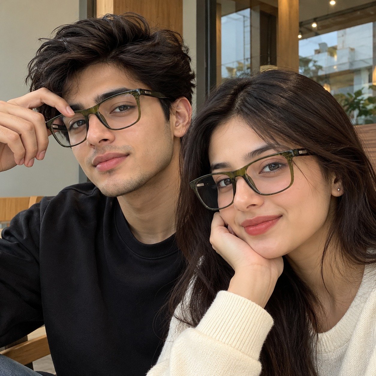 Sanwaliyas Olive Green Transparent Rectangular Eyeglasses blue light Frame for Men & Women - Image 2