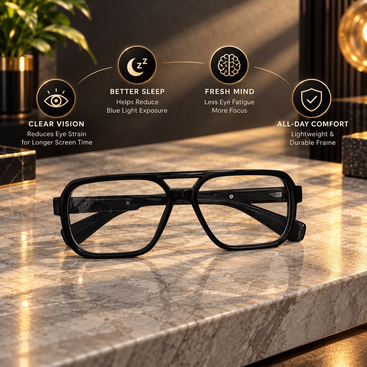 Sanwaliyas Black Rectangular Blue Light Blocking Glasses for Men and Women - Image 4